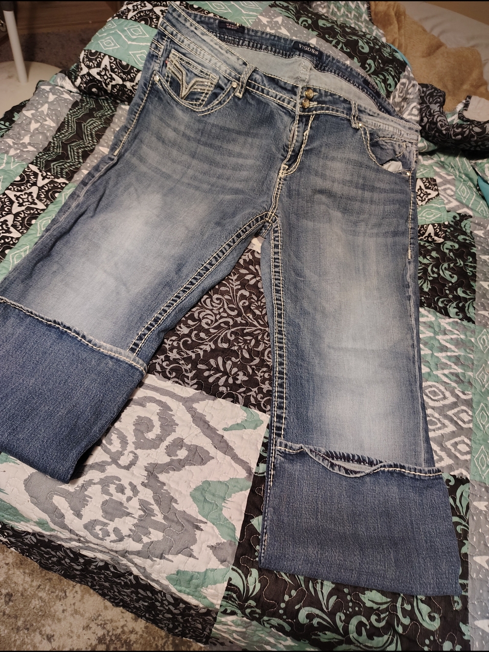 Vigoss Women's Two-Tone Blue Boot Cut Jeans